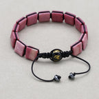 Handmade 10mm Square Rhodonite Beaded Braided Bracelet with Six-Sword Mantra Agate Adjustable
