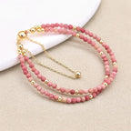 Handmade 3mm Faceted Rhodonite Double-Layer Bracelet with Magnetic Clasp