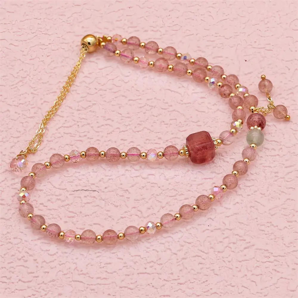 Liebe und Harmonie Mehrlagiges Wickelarmband aus Erdbeerquarz