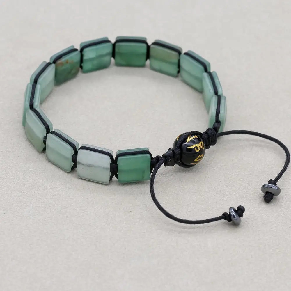 Unisex 10mm Square Green Aventurine Braided Bracelet