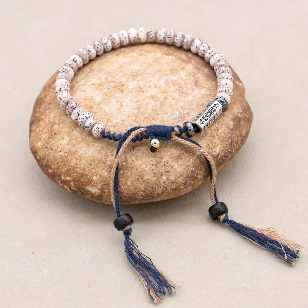 Peace and Wisdom Star Moon Bodhi Seed Six Word Mantra Braided Bracelet