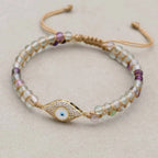 White Evil Eye Rainbow Fluorite Bracelet: Purity & Mind Clarity Talisman