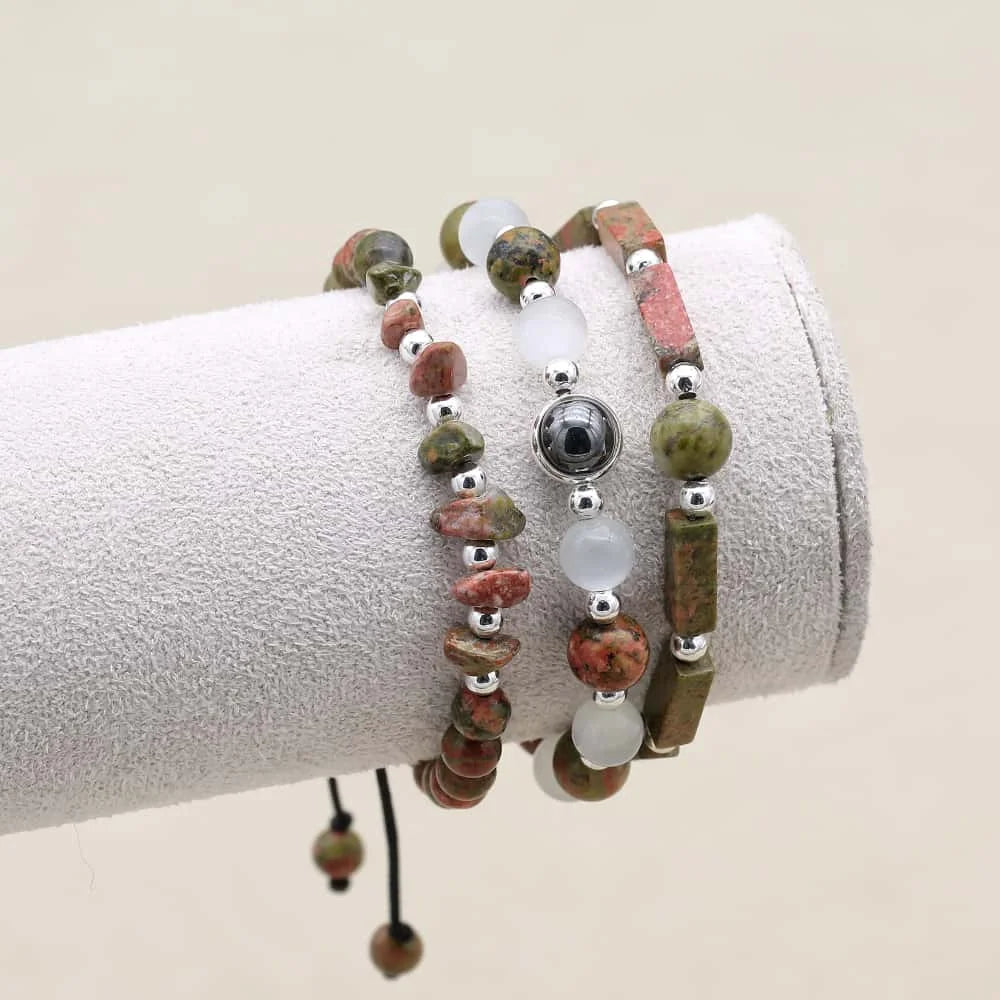 Unakite Harmony Bracelet Set: Balance & Vision Trio (3 PCS)