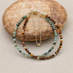 Handmade 3mm Faceted African Turquoise & Tiger Eye Double-Layer Bracelet with Magnetic Clasp