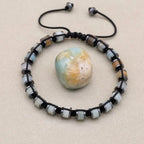 Unisex Amazonite & Hematite Disc Braided Bracelet | Adjustable