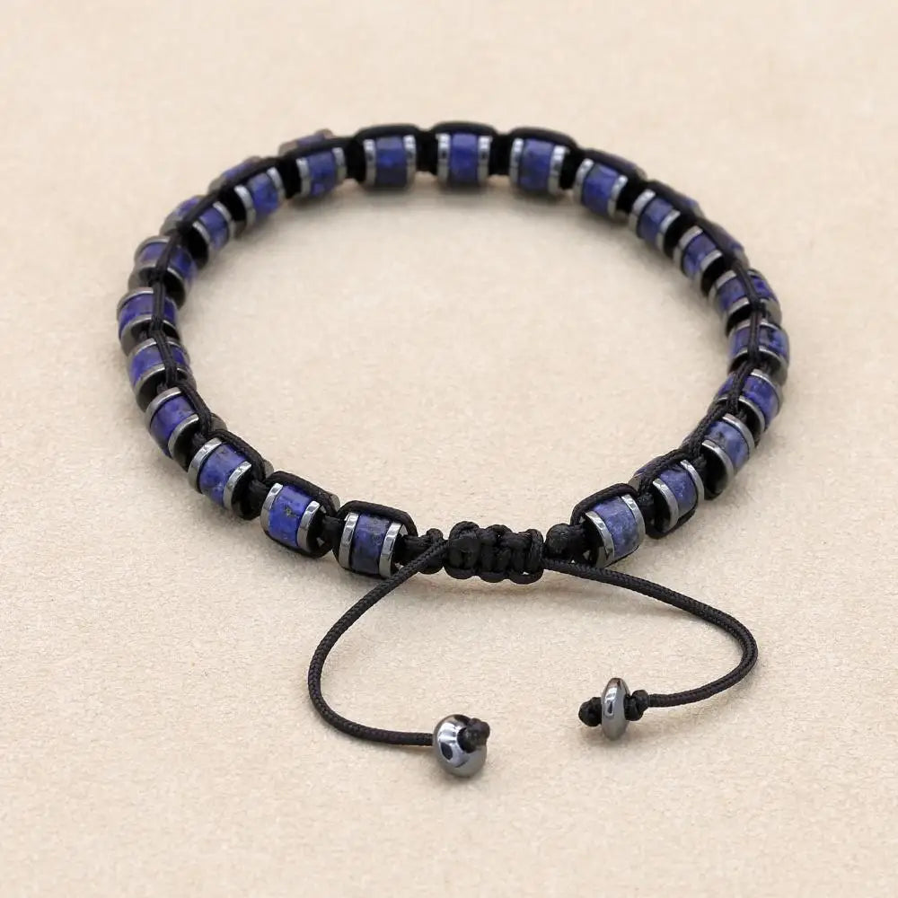Unisex Lapis Lazuli and Hematite Disc Braided Bracelet