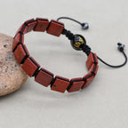 Unisex 10mm Square Red Jasper Braided Bracelet with Mantra Agate