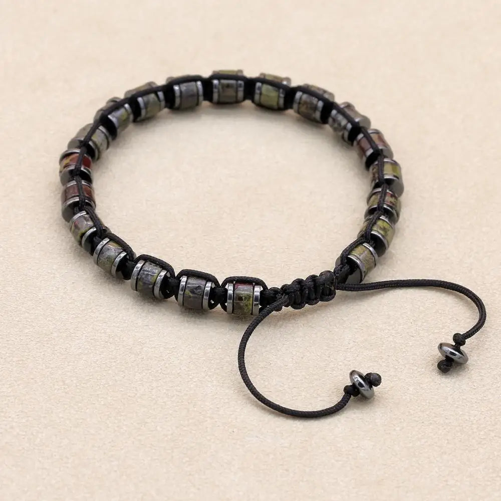 Dragon Blood Stone and Hematite Disc Braided Bracelet
