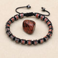 Natural Sesame Red Stone and Hematite Beaded Braided Bracelet