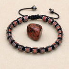 Natural Sesame Red Stone and Hematite Beaded Braided Bracelet