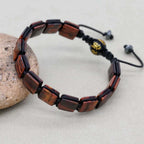 Red Tiger Eye Square Bead Braided Bracelet with Six-Word Mantra Agate