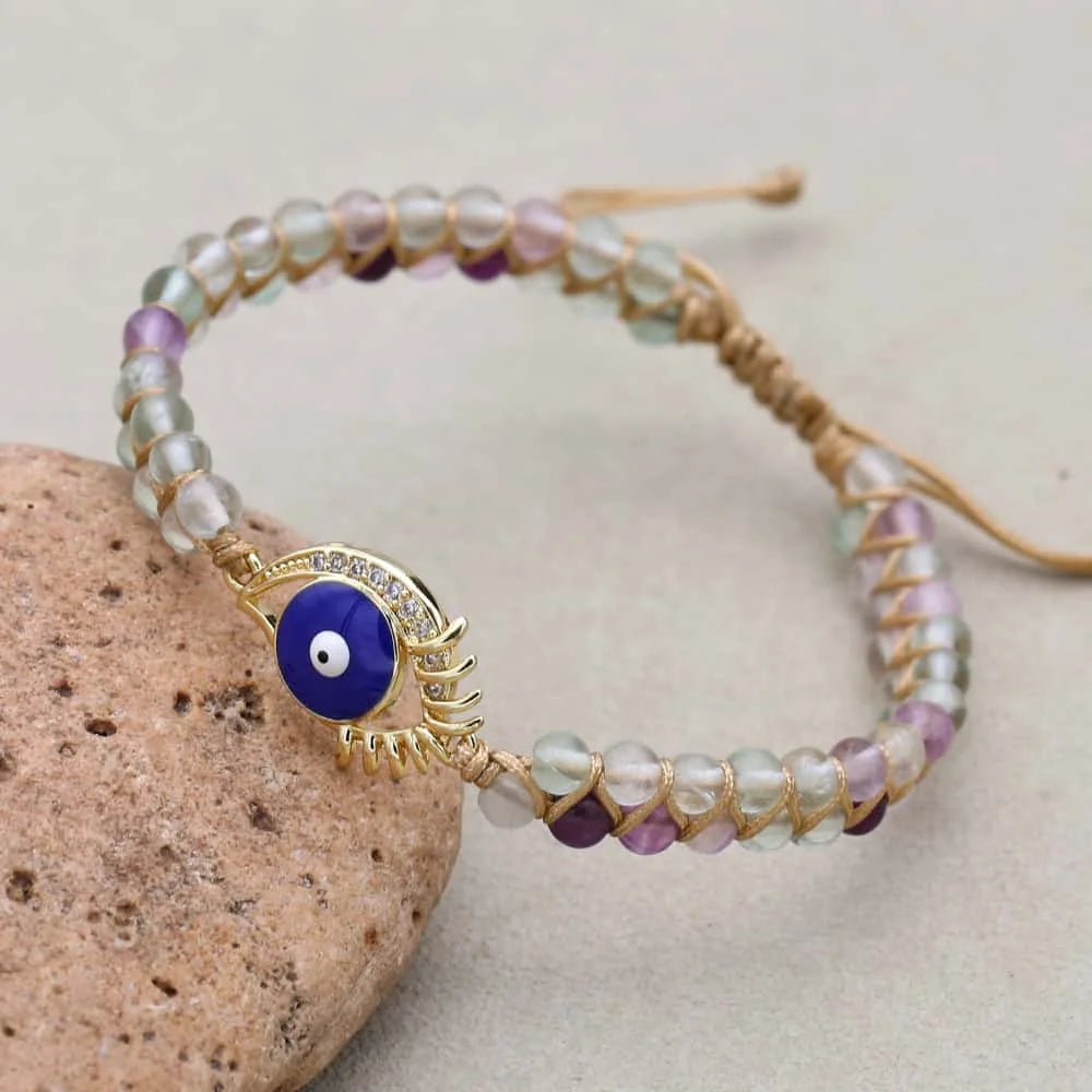 Eyelash Evil Eye Fluorite Bracelet: Intuition & Spiritual Shield