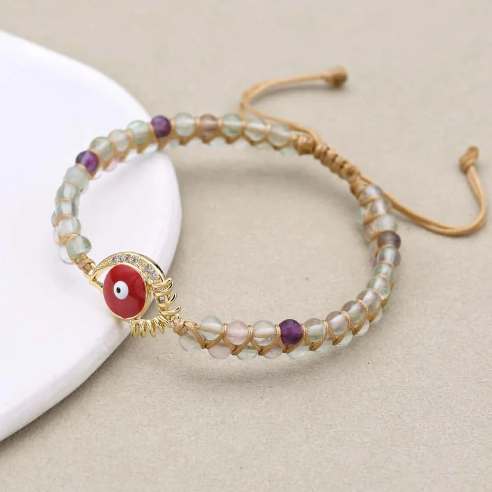 Red Eyelash Evil Eye Fluorite Bracelet: Passion & Protection Talisman