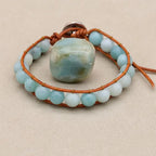 Unisex 8mm Amazonite Leather Boho Bracelet | Adjustable Braided Wrap