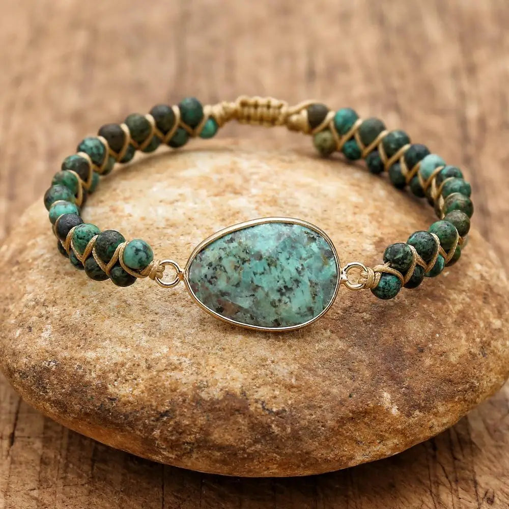 Evolution and Abundance African Turquoise Double Layer Braided Bracelet