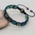 Handmade 10mm Square Blue-Green Tiger's Eye Braided Bracelet Unisex Spiritual Mantra Jewelry