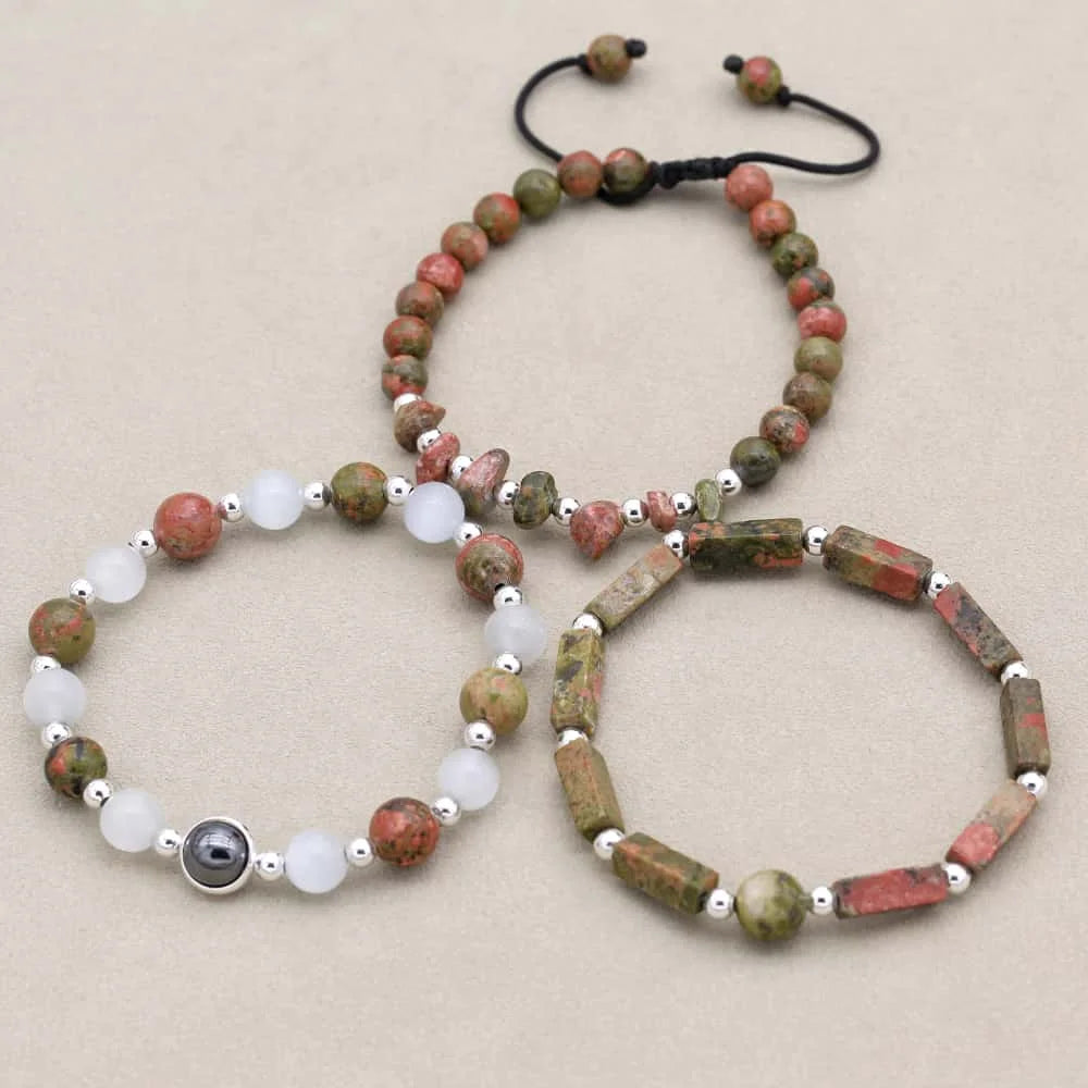 Unakite Harmony Bracelet Set: Balance & Vision Trio (3 PCS)