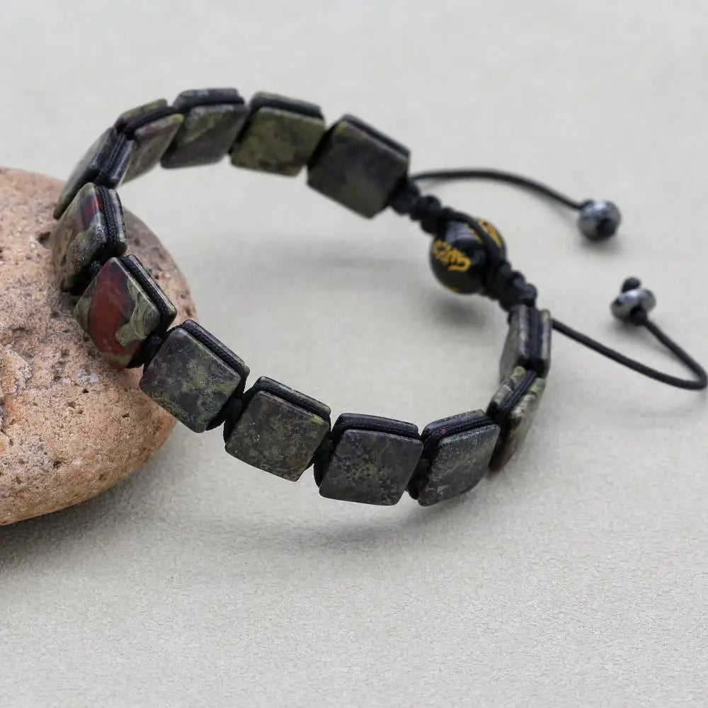 Unisex 10mm Square Dragon Blood Stone Braided Bracelet