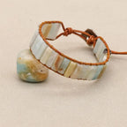 Unisex Amazonite Leather Boho Bracelet | Braided Adjustable Jewelry