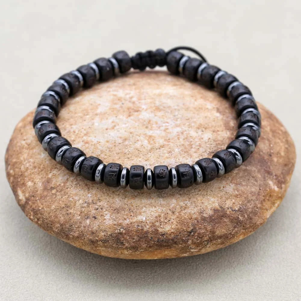 Pulsera de Concha de Coco con Mantra de Protección y Paz