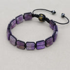Handmade 10mm Square Amethyst Braided Bracelet Unisex Spiritual Mantra Jewelry