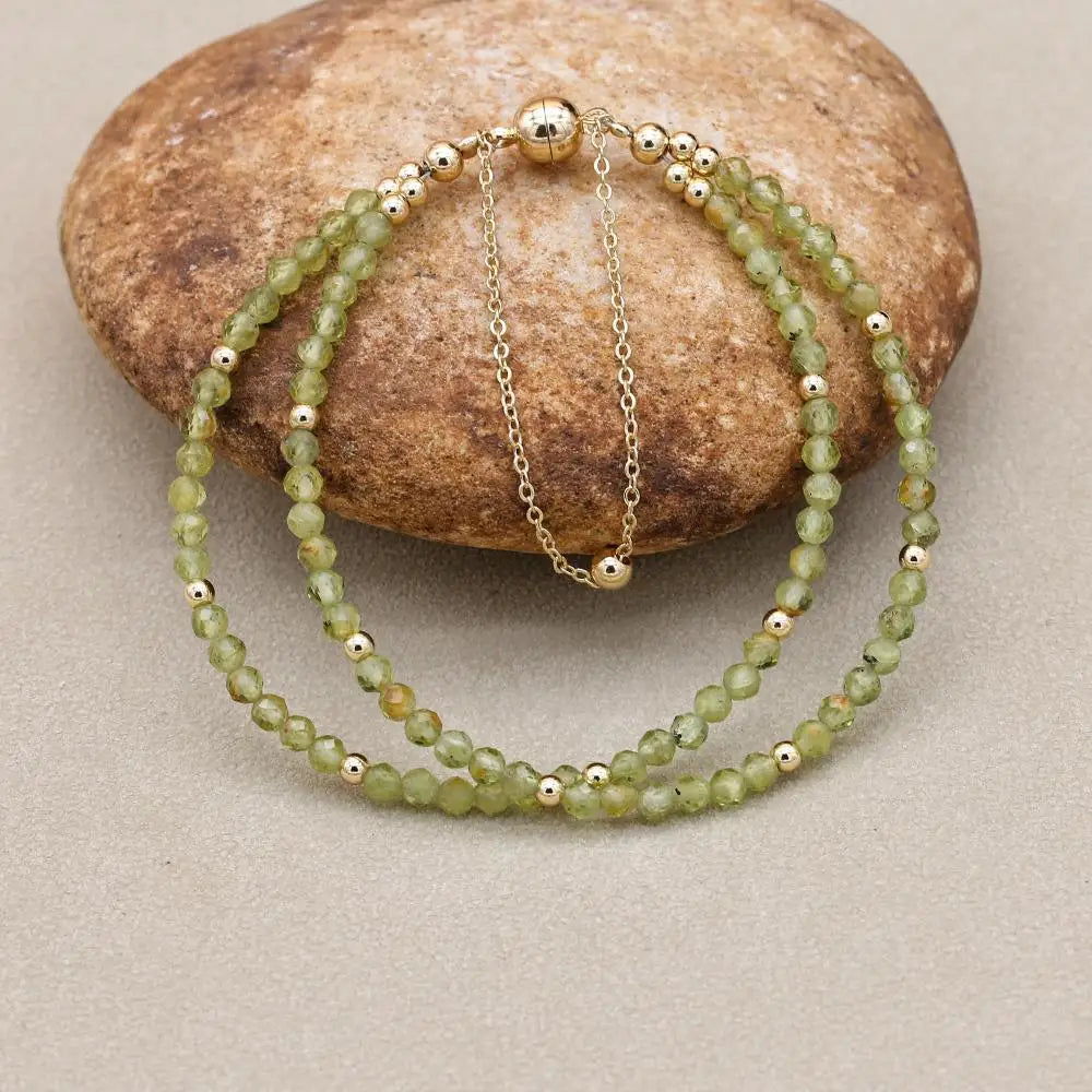 Handmade 3mm Faceted Green Amethyst (Prasiolite) Double-Layer Bracelet