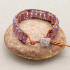 Love and Clarity: Strawberry Quartz Fluorite Boho Leather Wrap Bracelet