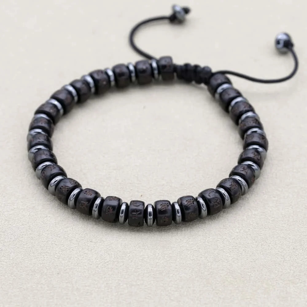 Pulsera de Concha de Coco con Mantra de Protección y Paz
