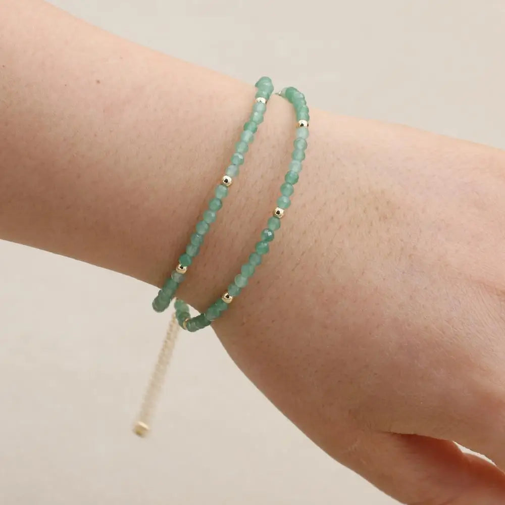 Handmade 3mm Faceted Green Aventurine Double-Layer Bracelet with Magnetic Clasp