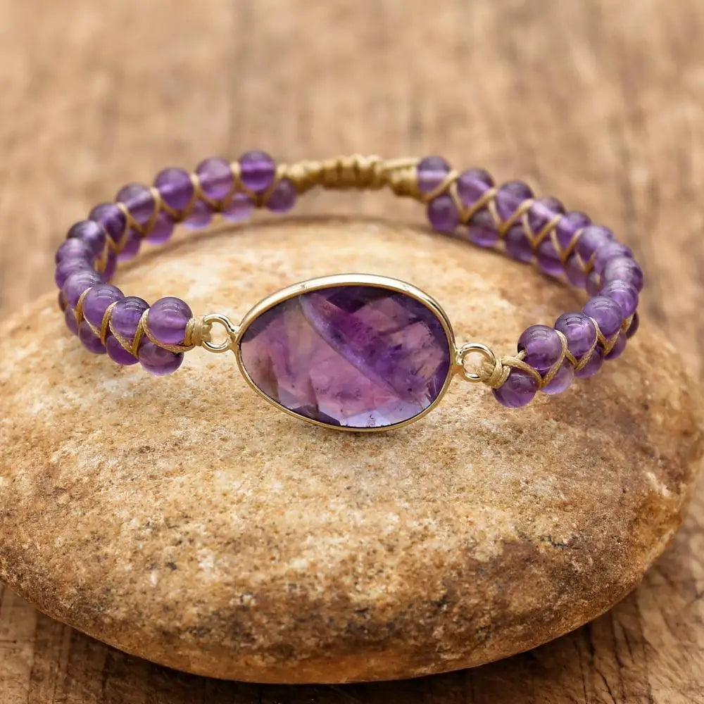 Tranquility and Intuition Amethyst Double Layer Braided Bracelet
