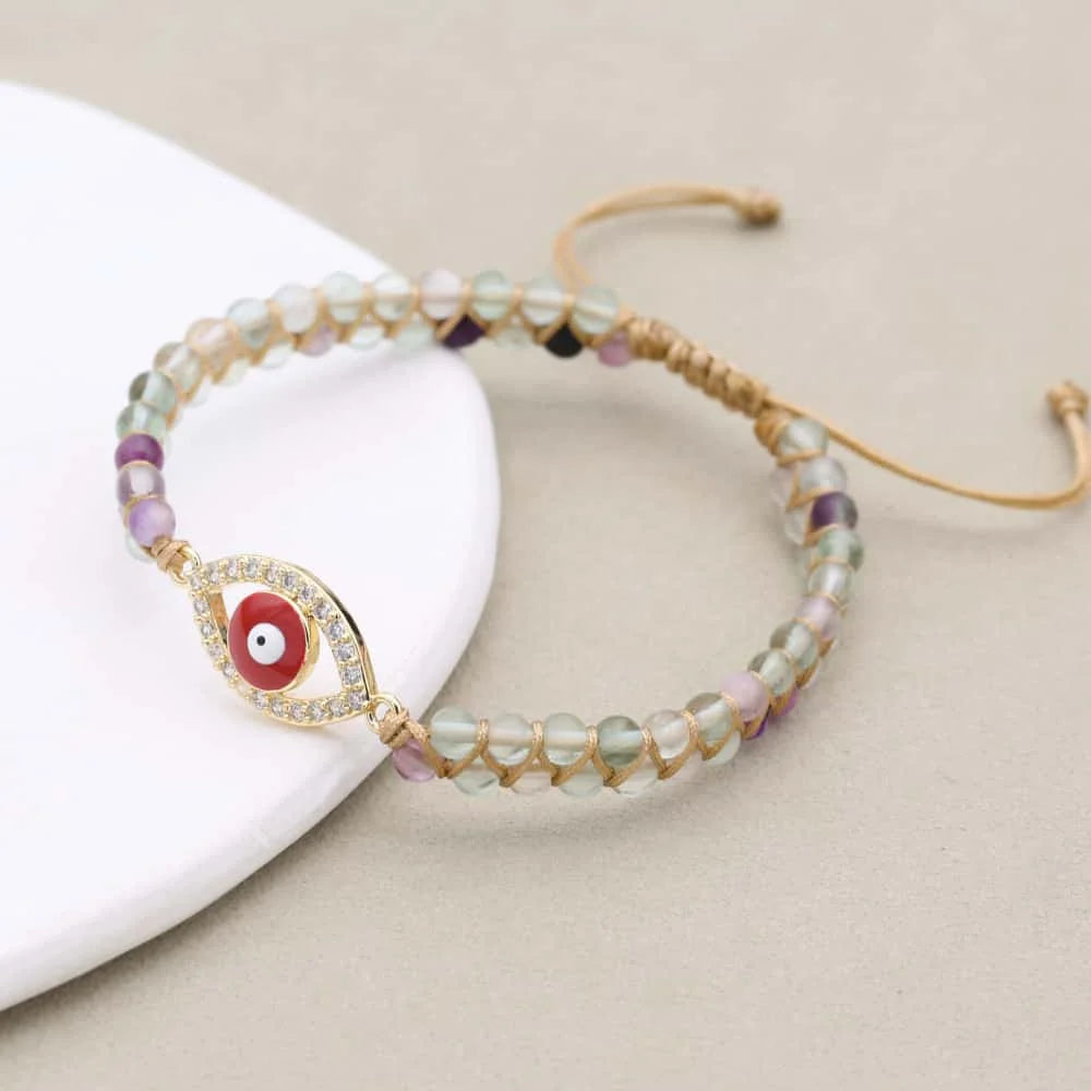 Natural Fluorite Double-Layer Evil Eye Bracelet: Clarity & Protection (Unisex)