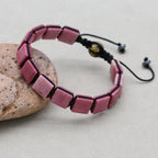 Handmade 10mm Square Rhodonite Beaded Braided Bracelet with Six-Sword Mantra Agate Adjustable