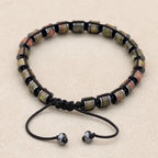 Unisex Unakite and Hematite Disc Braided Bracelet