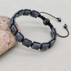 Unisex 10mm Square Black Larvikite Braided Bracelet
