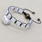 Unisex 10mm Square White Howlite Braided Bracelet