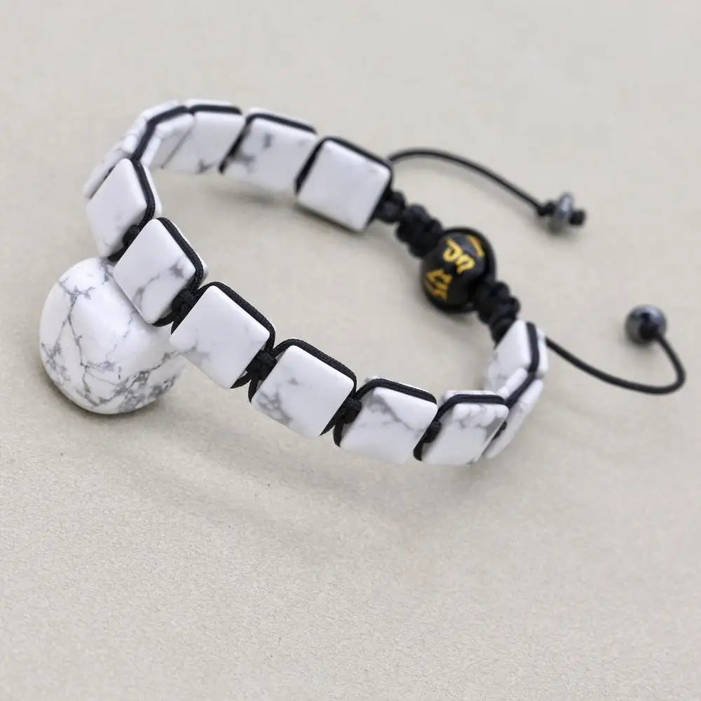Unisex 10mm Square White Howlite Braided Bracelet