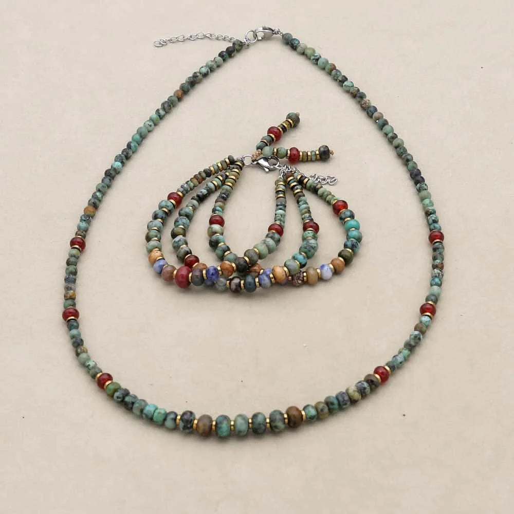 African Turquoise "Stone of Evolution" Necklace & Bracelet Set: Growth & Protection