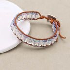 Serenity and Inspiration: Opalite Cylinder Fluorite Woven Leather Bracelet