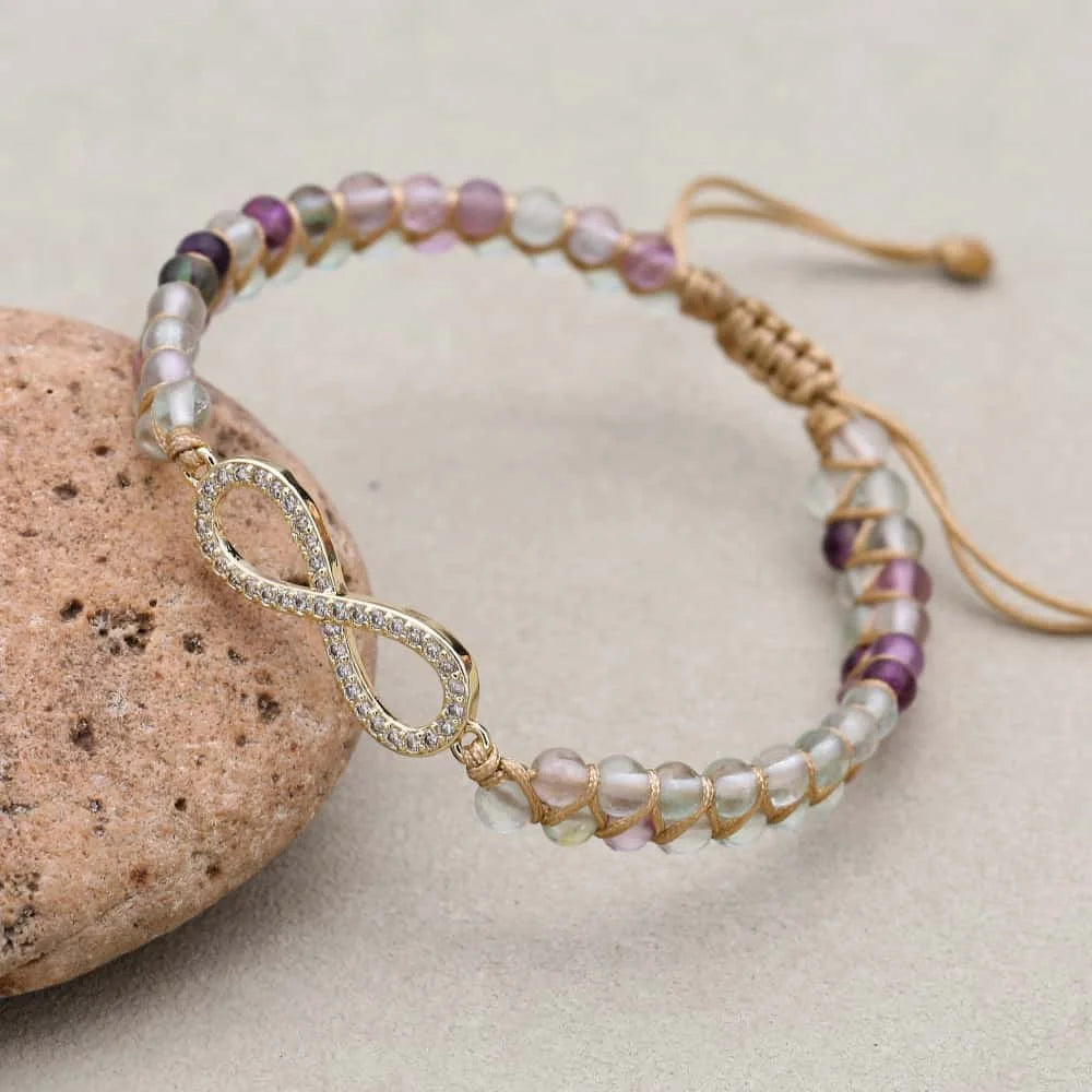4mm Natural Fluorite Infinity Braided Bracelet - Stone of Mental Clarity