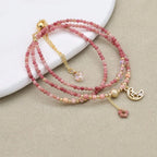 Emotionale Heilung Mehrlagiges Mond-Wickelarmband aus rosa Opal