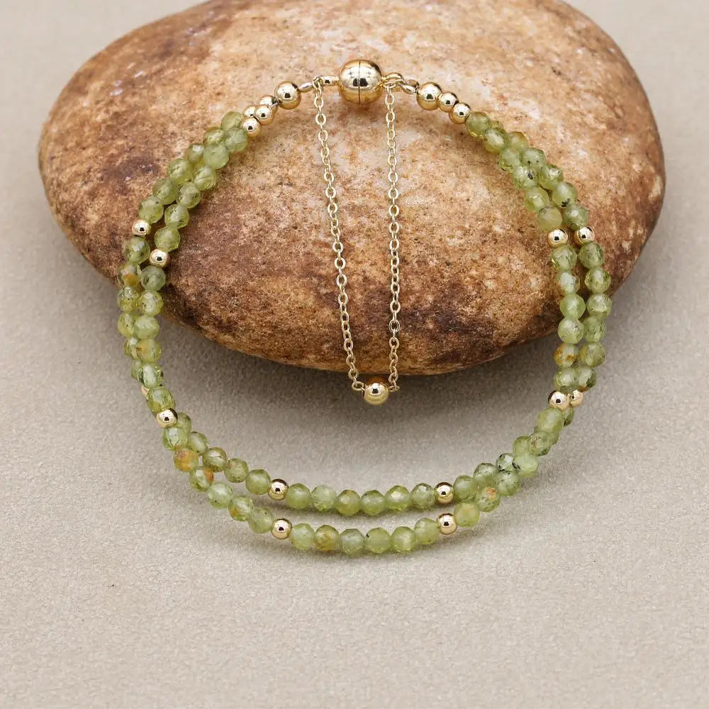 Handmade 3mm Faceted Green Amethyst (Prasiolite) Double-Layer Bracelet