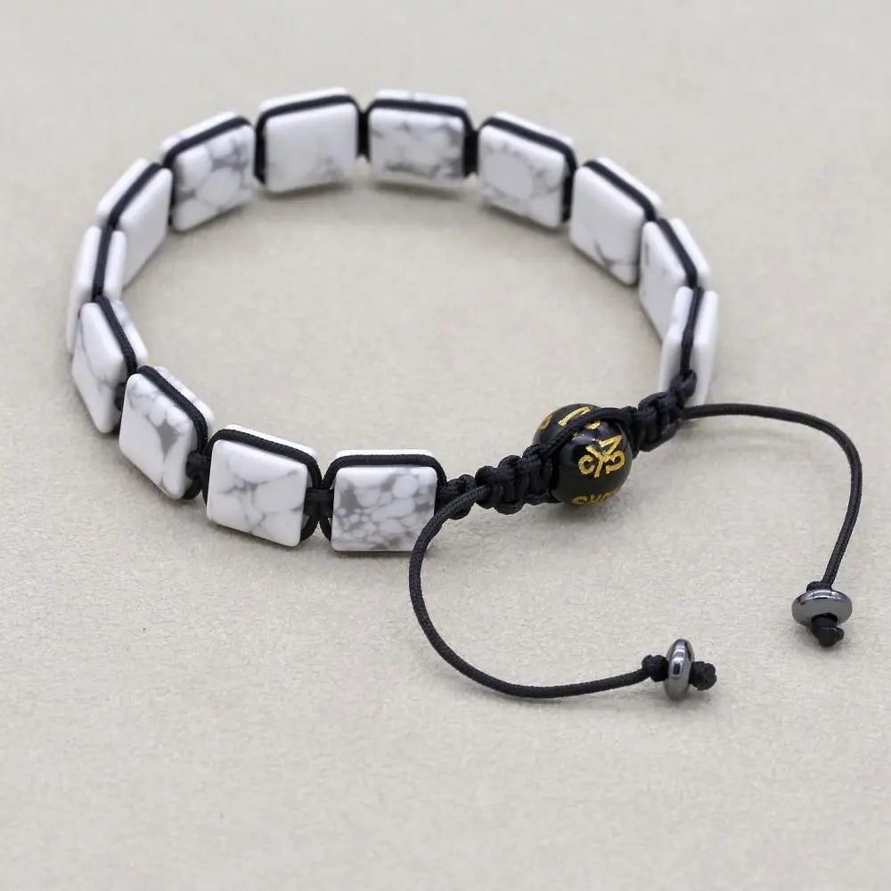 Unisex 10mm Square White Howlite Braided Bracelet
