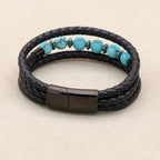 Handmade Turquoise & Hematite Multi-Layer Leather Bracelet for Men Women