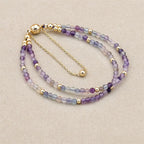 Handmade 3mm Faceted Rainbow Fluorite Double-Layer Bracelet with Magnetic Clasp